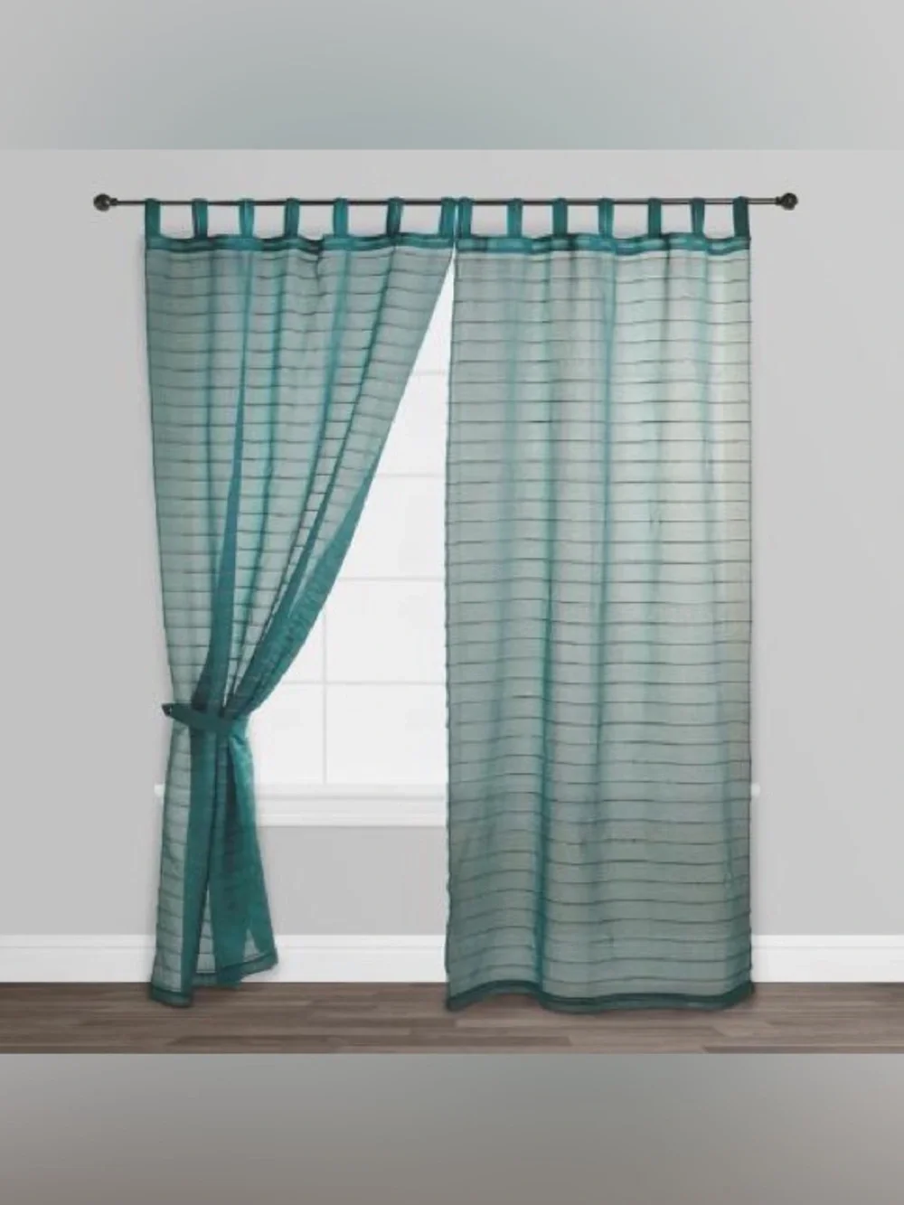 Cost Plus World Market Sahaj Teal Jute Striped Curtains 45”x96” Set of 2